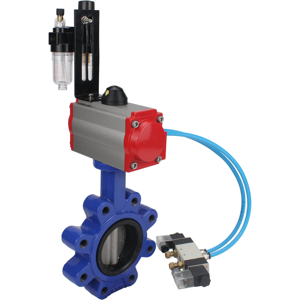 Vanne papillon d'eau Elephant WBV1631N-2W-Fb-H, matériau du corps - fonte QT450, matériau du disque - acier inoxydable AISI 304, joint - NBR, actionneur pneumatique PA-SA avec ressorts de rappel, 4V320-08 220V BPV AFC2000