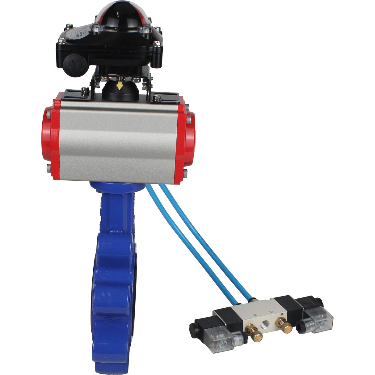 Vanne papillon d'eau Elephant WBV1631N-2W-Fb-H, matériau du corps - fonte QT450, matériau du disque - acier inoxydable AISI 304, joint - NBR, actionneur pneumatique PA-SA avec ressorts de rappel, 4V320-08 220V, BKV APL-210N