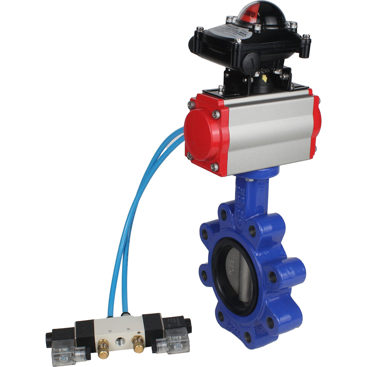 Vanne papillon d'eau Elephant WBV1631N-2W-Fb-H, matériau du corps - fonte QT450, matériau du disque - acier inoxydable AISI 304, joint - NBR, actionneur pneumatique PA-SA avec ressorts de rappel, 4V320-10 220V, BKV APL-210N