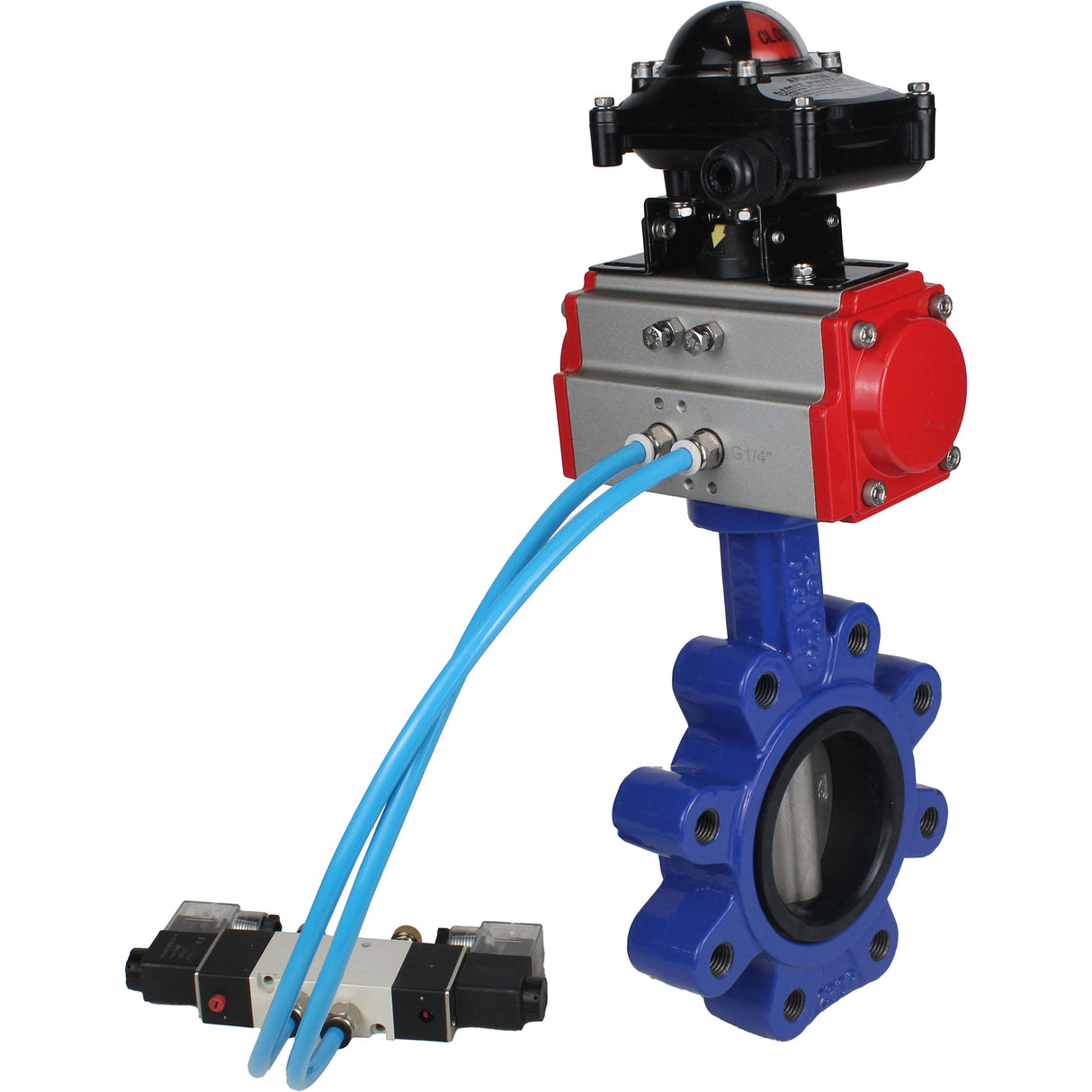 Vanne papillon d'eau Elephant WBV1631N-2W-Fb-H, matériau du corps - fonte QT450, matériau du disque - acier inoxydable AISI 304, joint - NBR, actionneur pneumatique PA-SA avec ressorts de rappel, 4V320-10 220V, BKV APL-210N