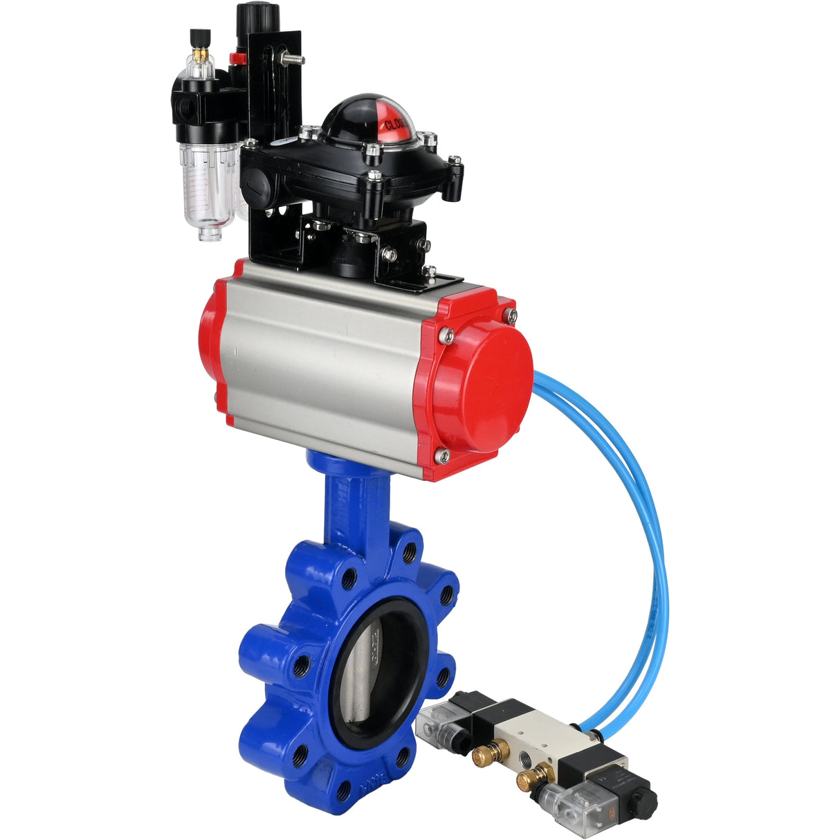 Vanne papillon d'eau Elephant WBV1631N-2W-Fb-H, matériau du corps - fonte QT450, matériau du disque - acier inoxydable AISI 304, joint - NBR, actionneur pneumatique PA-SA avec ressorts de rappel, 4V320-08 220V, BKV APL-210N BPV AFC2000