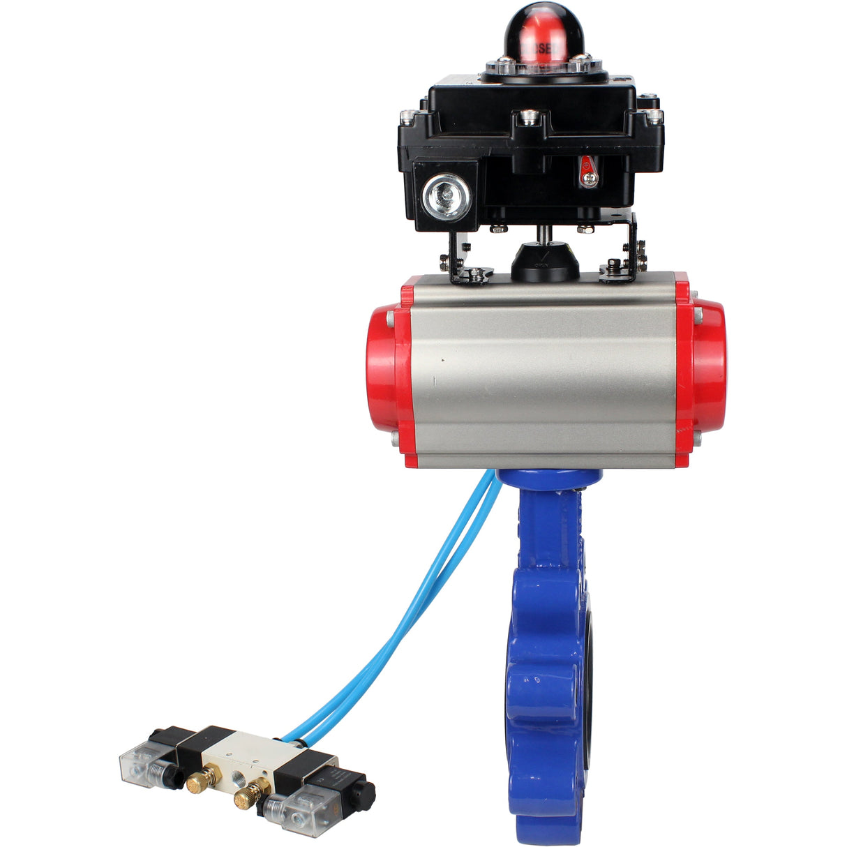 Vanne papillon d'eau Elephant WBV1631N-2W-Fb-H, matériau du corps - fonte QT450, matériau du disque - acier inoxydable AISI 304, joint - NBR, actionneur pneumatique PA-SA avec ressorts de rappel, 4V320-08 220V, BKV APL-410N EX