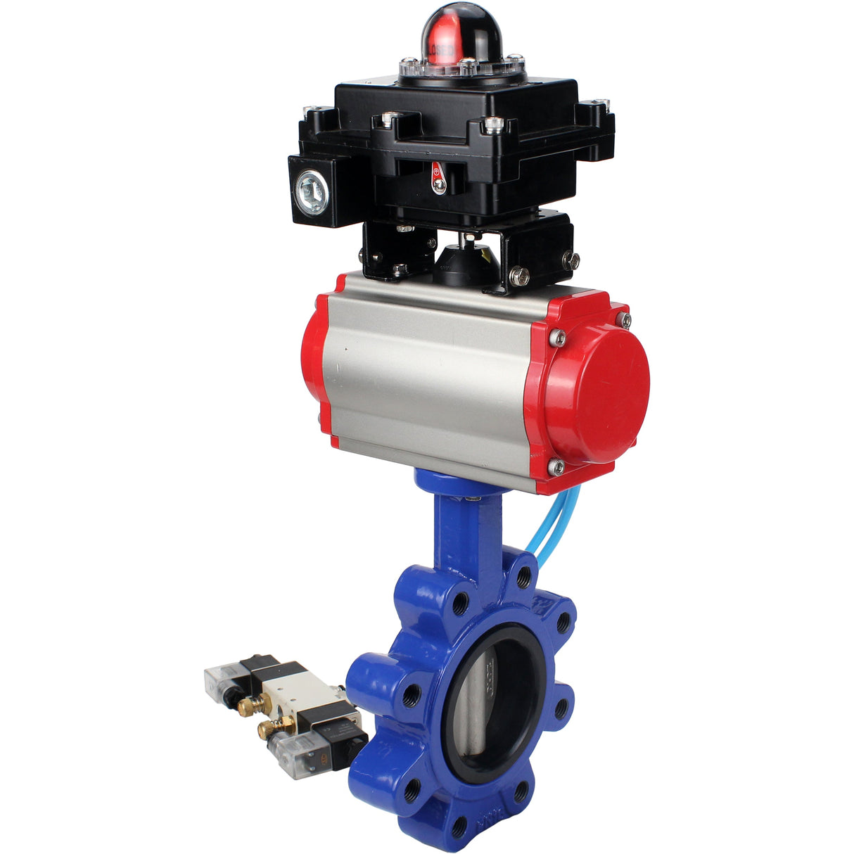 Vanne papillon d'eau Elephant WBV1631E-2W-Fb-H, matériau du corps - fonte QT450, matériau du disque - acier inoxydable AISI 304, joint - EPDM, actionneur pneumatique PA-SA avec ressorts de rappel, 4V320-10 220V, BKV APL-410N EX