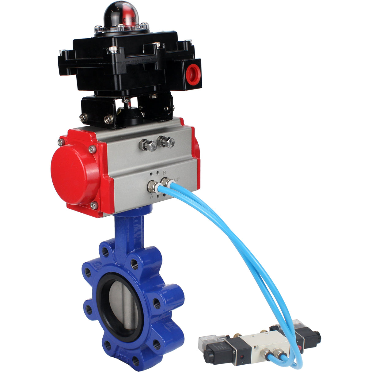 Vanne papillon d'eau Elephant WBV1631N-2W-Fb-H, matériau du corps - fonte QT450, matériau du disque - acier inoxydable AISI 304, joint - NBR, actionneur pneumatique PA-SA avec ressorts de rappel, 4V320-08 220V, BKV APL-410N EX