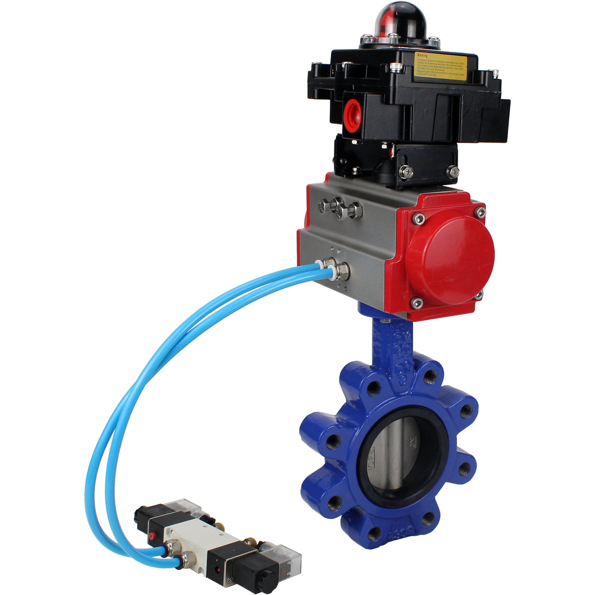 Vanne papillon d'eau Elephant WBV1631E-2W-Fb-H, matériau du corps - fonte QT450, matériau du disque - acier inoxydable AISI 304, joint - EPDM, actionneur pneumatique PA-SA avec ressorts de rappel, 4V320-08 220V, BKV APL-410N EX