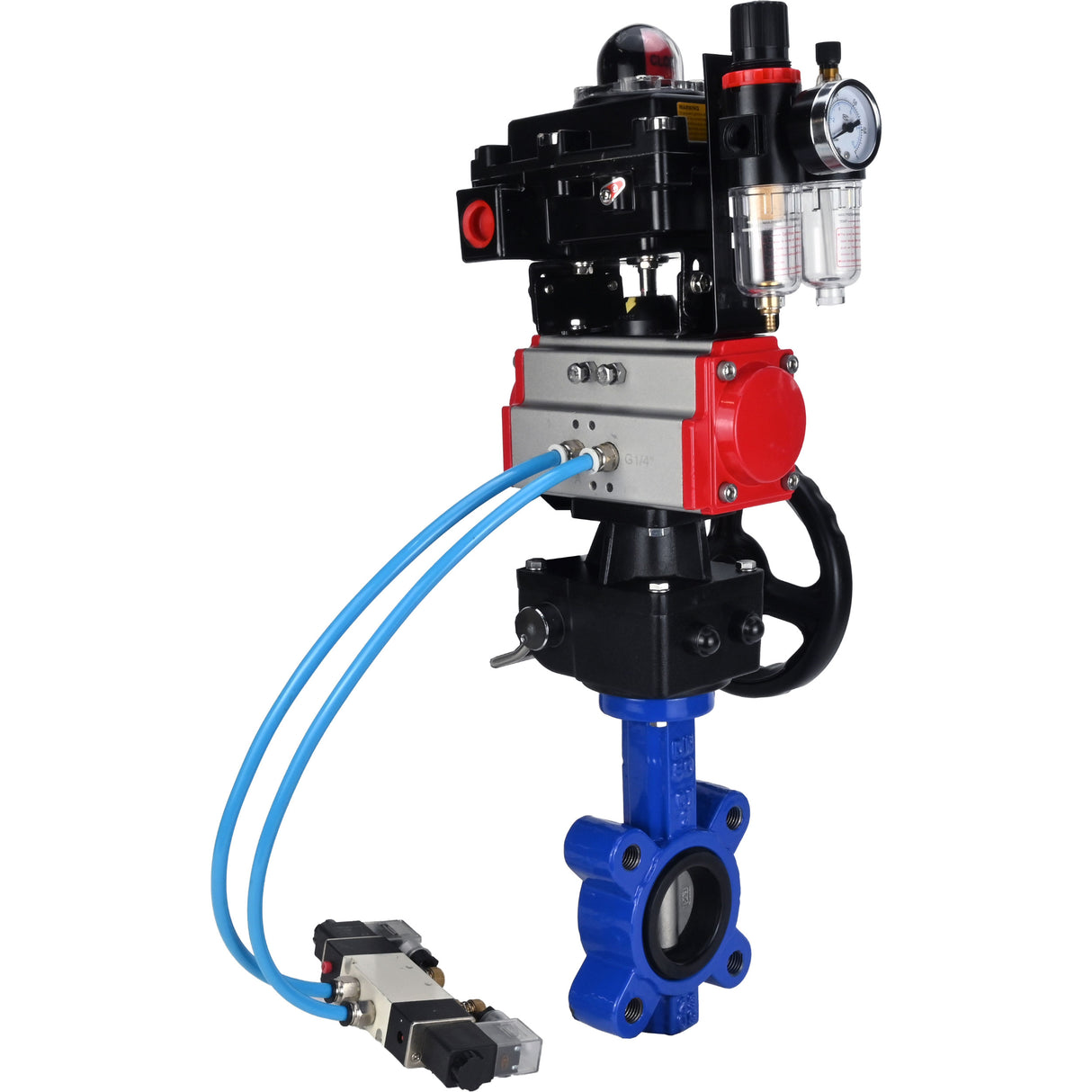 Vanne papillon d'eau Elephant WBV1631N-2W-Fb-H, matériau du corps - fonte QT450, matériau du disque - acier inoxydable AISI 304, joint - NBR, actionneur pneumatique PA-DA double action, 4V320-08 220V, BKV APL-410N EX, volant MON, BPV AFC2000