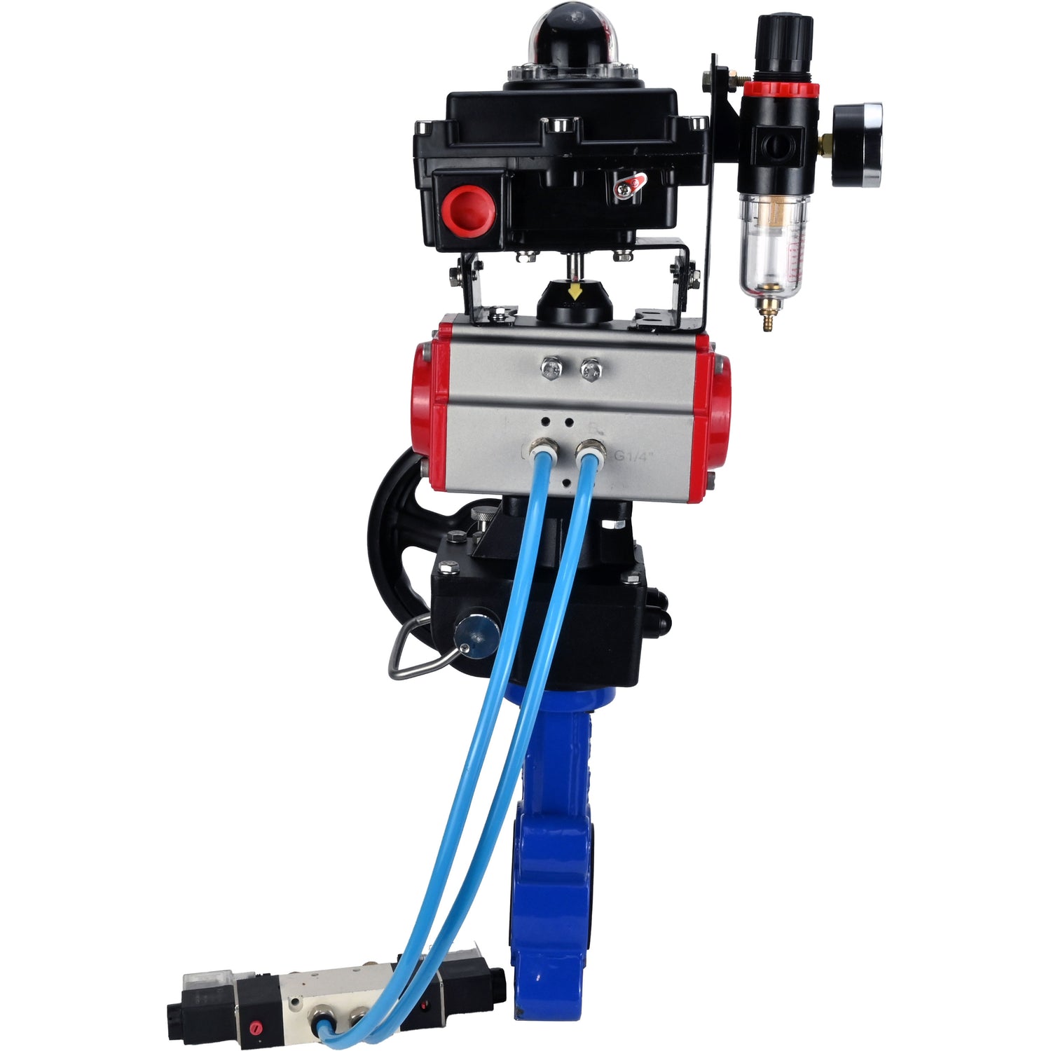 Vanne papillon d'eau Elephant WBV1631N-2W-Fb-H, matériau du corps - fonte QT450, matériau du disque - acier inoxydable AISI 304, joint - NBR, actionneur pneumatique PA-DA double action, 4V320-08 220V, BKV APL-410N EX, volant MON, BPV AFC2000