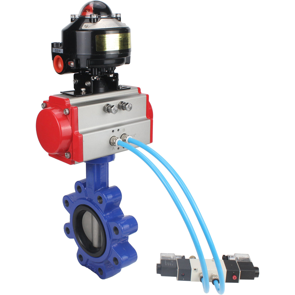 Vanne papillon d'eau Elephant WBV1631N-2W-Fb-H, matériau du corps - fonte QT450, matériau du disque - acier inoxydable AISI 304, joint - NBR, actionneur pneumatique PA-SA avec ressorts de rappel, 4V320-10 220V, BKV APL-510N EX