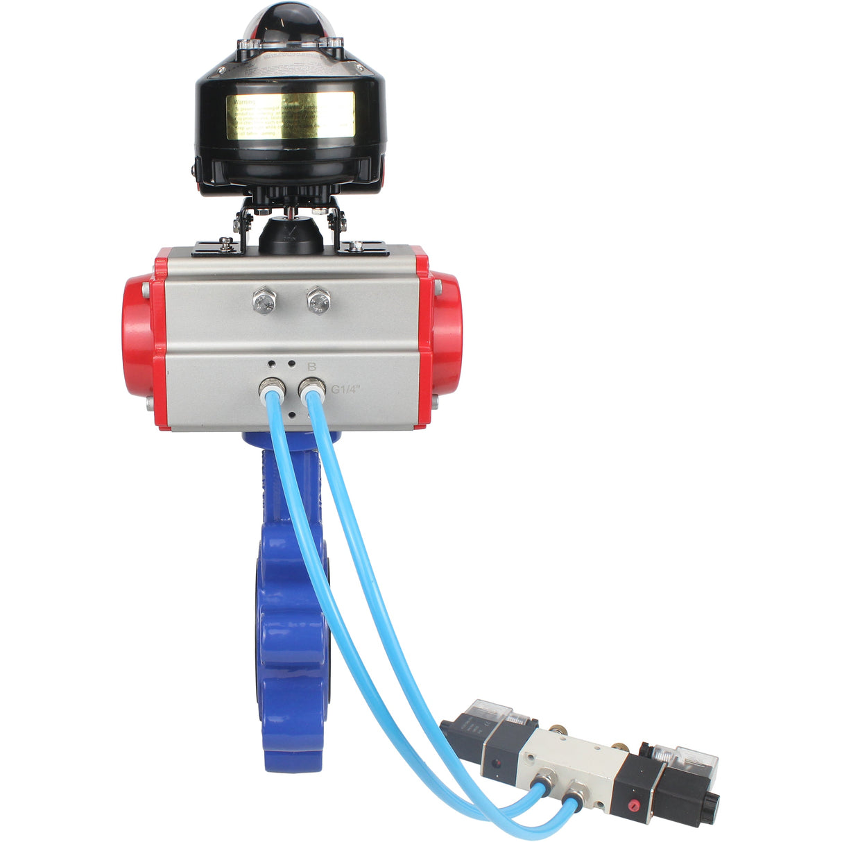 Vanne papillon d'eau Elephant WBV1631N-2W-Fb-H, matériau du corps - fonte QT450, matériau du disque - acier inoxydable AISI 304, joint - NBR, actionneur pneumatique PA-SA avec ressorts de rappel, 4V320-08 220V, BKV APL-510N EX