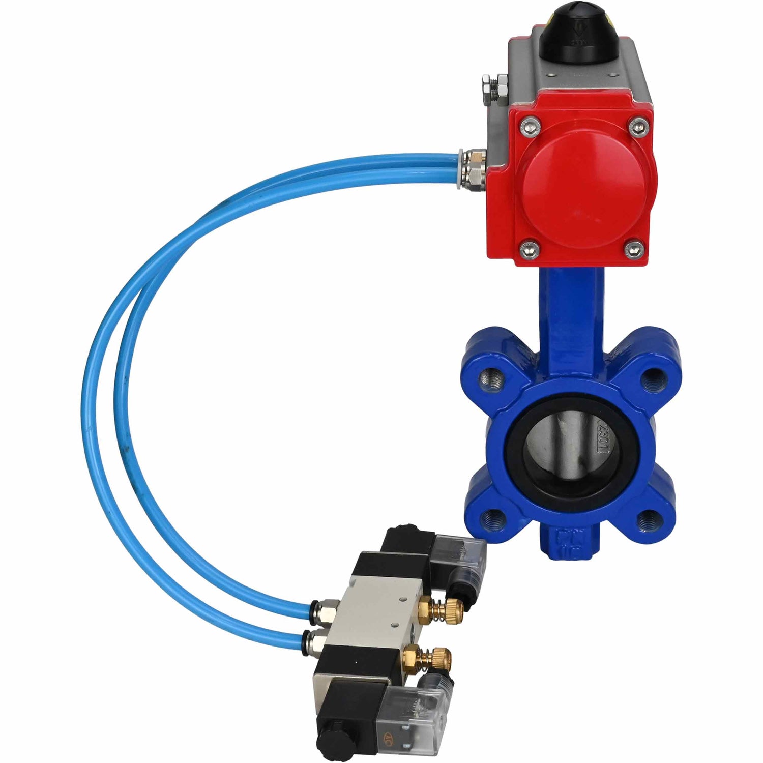 Vanne papillon d'eau Elephant WBV1631E-2W-Fb-H, matériau du corps - fonte QT450, matériau du disque - acier inoxydable AISI 304, joint - EPDM, avec actionneur pneumatique double effet PA-DA, 4V320-10 220V