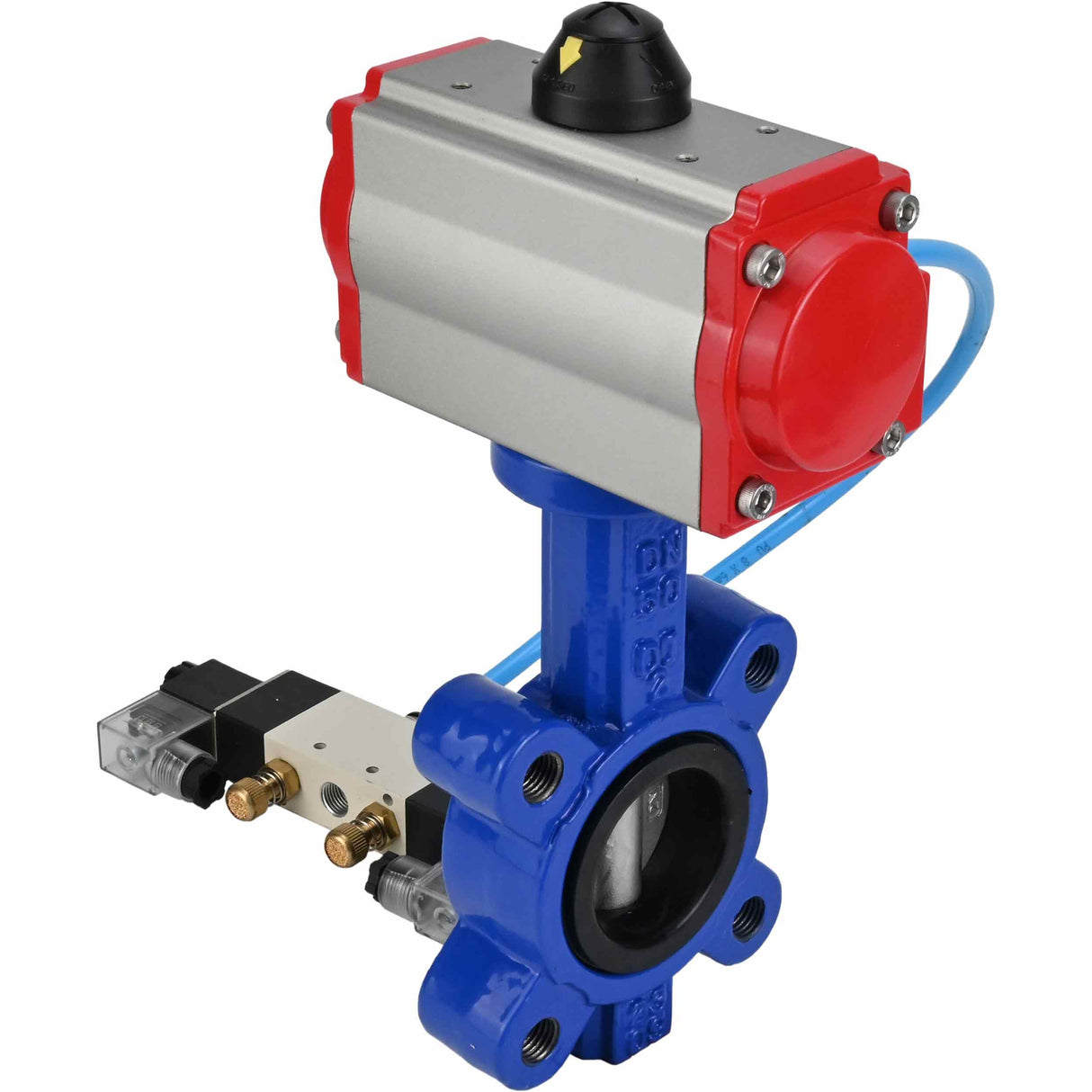 Vanne papillon d'eau Elephant WBV1631E-2W-Fb-H, matériau du corps - fonte QT450, matériau du disque - acier inoxydable AISI 304, joint - EPDM, actionneur pneumatique PA-SA avec ressorts de rappel, 4V320-08 220V