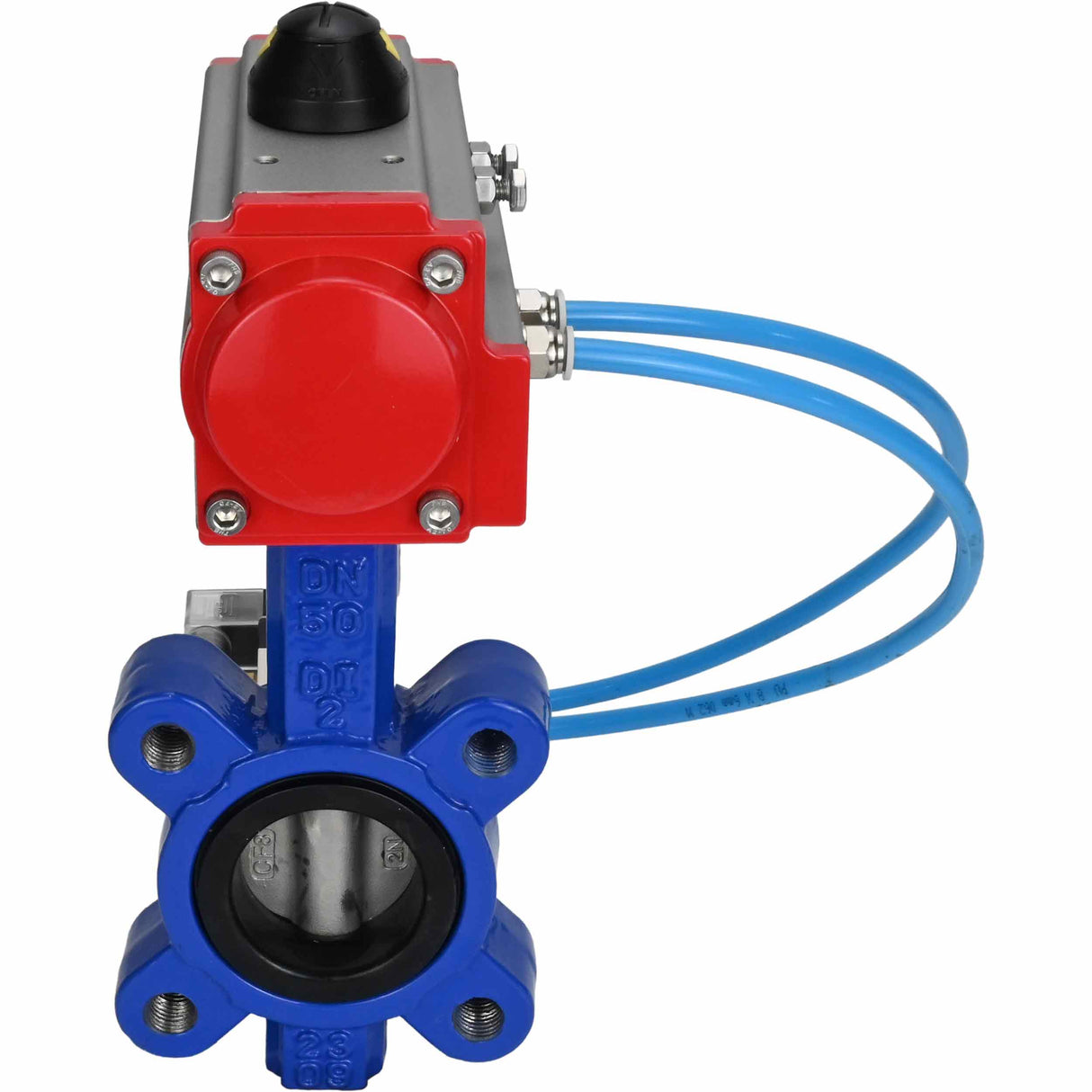 Vanne papillon d'eau Elephant WBV1631E-2W-Fb-H, matériau du corps - fonte QT450, matériau du disque - acier inoxydable AISI 304, joint - EPDM, actionneur pneumatique PA-SA avec ressorts de rappel, 4V320-10 220V