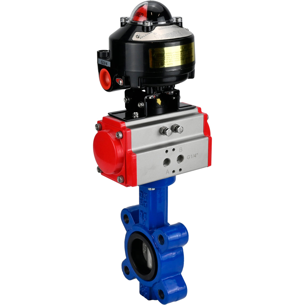 Vanne papillon d'eau Elephant WBV1631N-2W-Fb-H, matériau du corps - fonte QT450, matériau du disque - acier inoxydable AISI 304, joint - NBR, avec actionneur pneumatique double effet PA-DA, BKV APL-510N EX