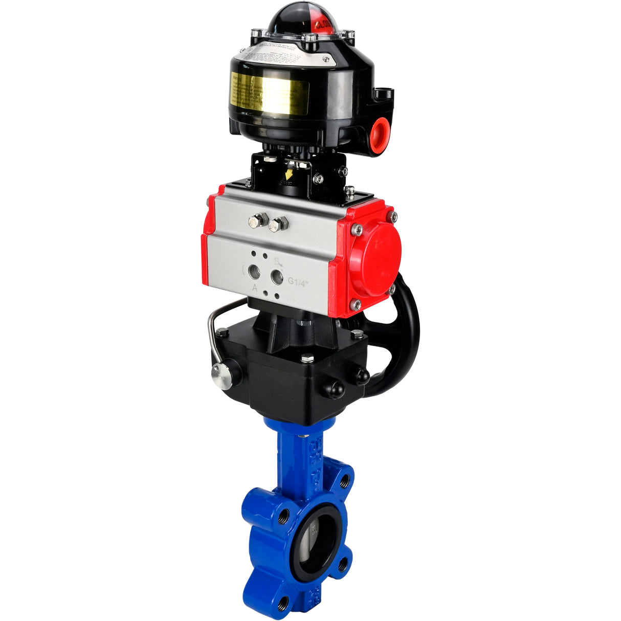 Vanne papillon d'eau Elephant WBV1631N-2W-Fb-H, matériau du corps - fonte QT450, matériau du disque - acier inoxydable AISI 304, joint - NBR, avec actionneur pneumatique double effet PA-DA, volant MON, BKV APL-510N EX