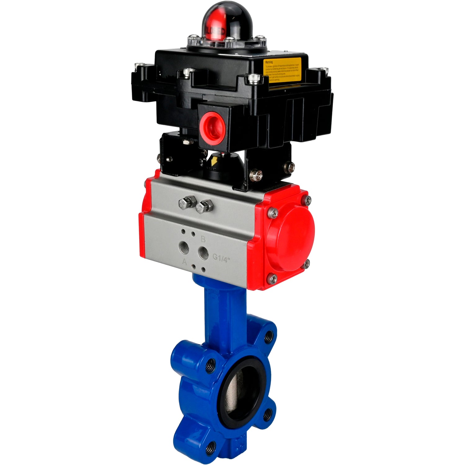 Vanne papillon d'eau Elephant WBV1631N-2W-Fb-H, matériau du corps - fonte QT450, matériau du disque - acier inoxydable AISI 304, joint - NBR, avec actionneur pneumatique double effet PA-DA, BKV APL-410N EX