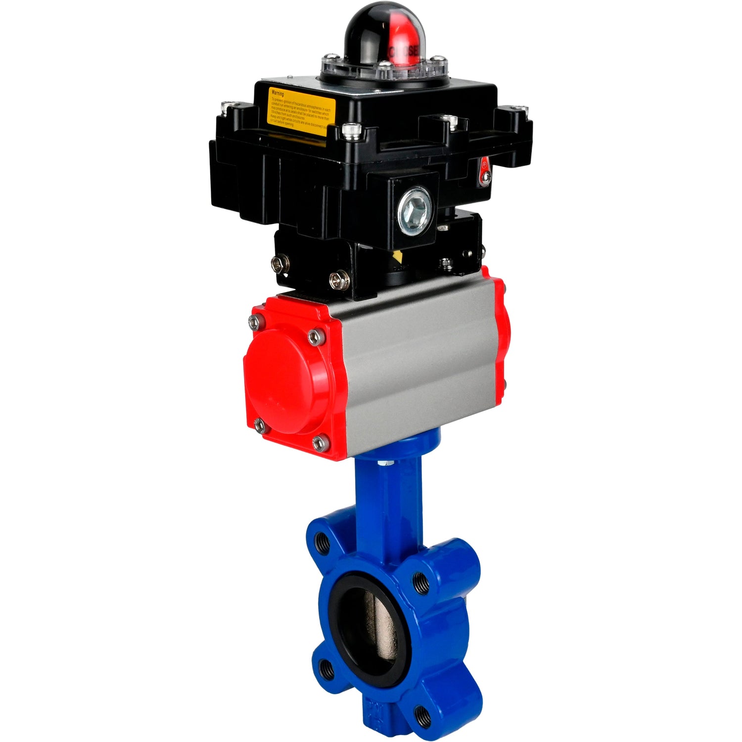 Vanne papillon d'eau Elephant WBV1631E-2W-Fb-H, matériau du corps - fonte QT450, matériau du disque - acier inoxydable AISI 304, joint - EPDM, avec actionneur pneumatique double effet PA-DA, BKV APL-410N EX