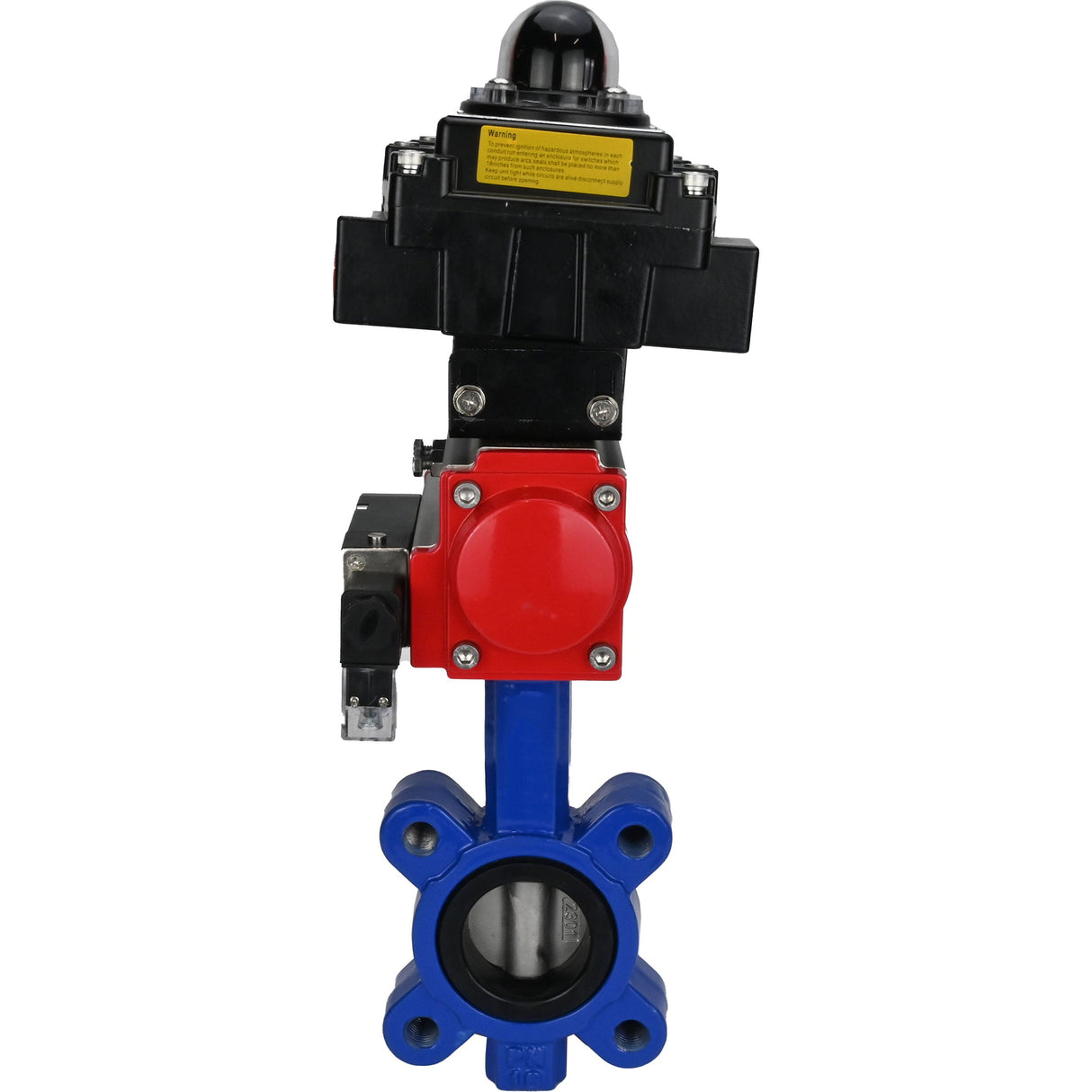 Vanne papillon d'eau Elephant WBV1631N-2W-Fb-H, matériau du corps - fonte QT450, matériau du disque - acier inoxydable AISI 304, joint - NBR, actionneur pneumatique PA-SA avec ressorts de rappel, 4M310-08 24V, BKV APL-410N EX