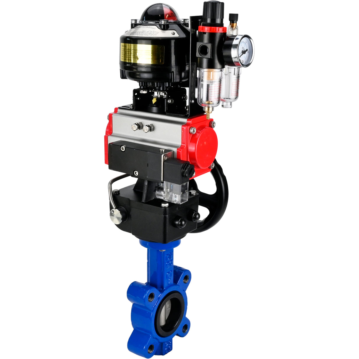Vanne papillon d'eau Elephant WBV1631N-2W-Fb-H, matériau du corps - fonte QT450, matériau du disque - acier inoxydable AISI 304, joint - NBR, actionneur pneumatique PA-DA double action, 4M310-08 24V, BKV APL-510N EX, volant MON, BPV AFC2000