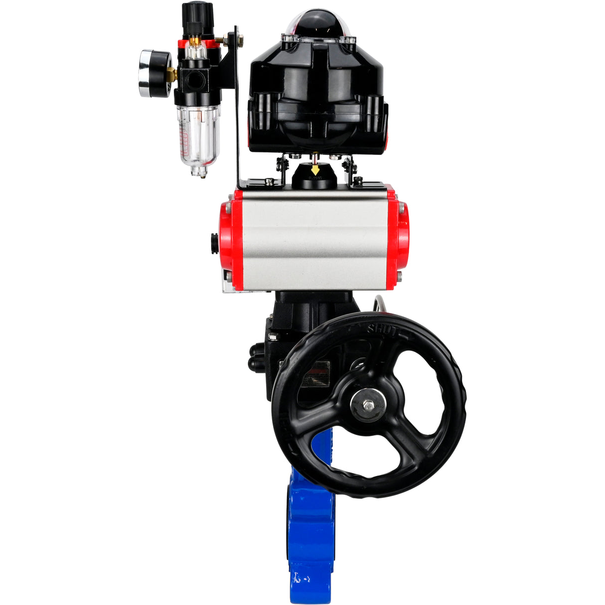Vanne papillon d'eau Elephant WBV1631N-2W-Fb-H, matériau du corps - fonte QT450, matériau du disque - acier inoxydable AISI 304, joint - NBR, actionneur pneumatique PA-DA double action, 4M310-08 24V, BKV APL-510N EX, volant MON, BPV AFC2000