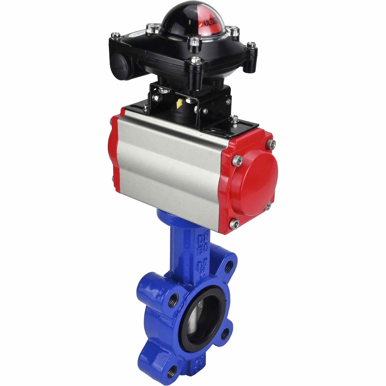 Vanne papillon d'eau Elephant WBV1631N-2W-Fb-H, matériau du corps - fonte QT450, matériau du disque - acier inoxydable AISI 304, joint - NBR, avec actionneur pneumatique double effet PA-DA, BKV APL-210N