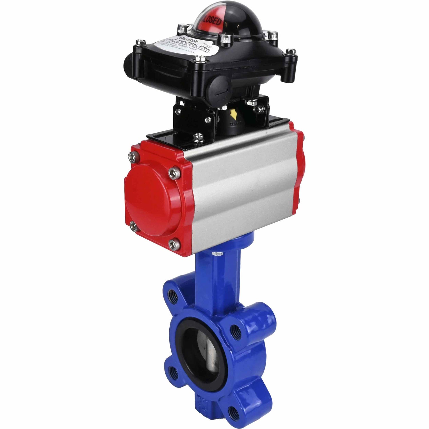 Vanne papillon d'eau Elephant WBV1631N-2W-Fb-H, matériau du corps - fonte QT450, matériau du disque - acier inoxydable AISI 304, joint - NBR, avec actionneur pneumatique double effet PA-DA, BKV APL-210N