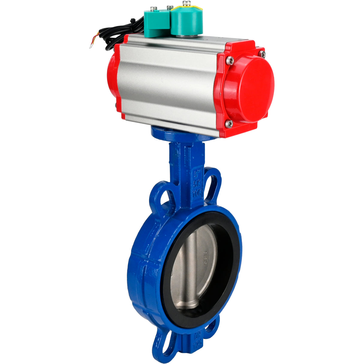 Water Butterfly Valve for abrasive media Elephant WBV1632E-2W-Fb-H DN40-200 16 bar body - QT450 cast iron, disc - 316L stainless steel, seal - EPDM, with pneumatic actuator PA-DA-XXX, pneumatic distributor 4M310-08 NAMUR 220V and ALS200D magnetic switch