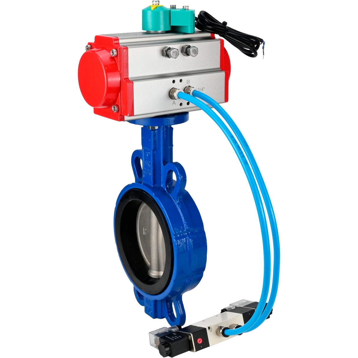 Water Butterfly Valve for abrasive media Elephant WBV1632E-2W-Fb-H DN40-200 16 bar body - QT450 cast iron, disc - 316L stainless steel, seal - EPDM, with pneumatic actuator PA-DA-XXX, pneumatic distributor 4V320-08 220V and ALS200D magnetic switch