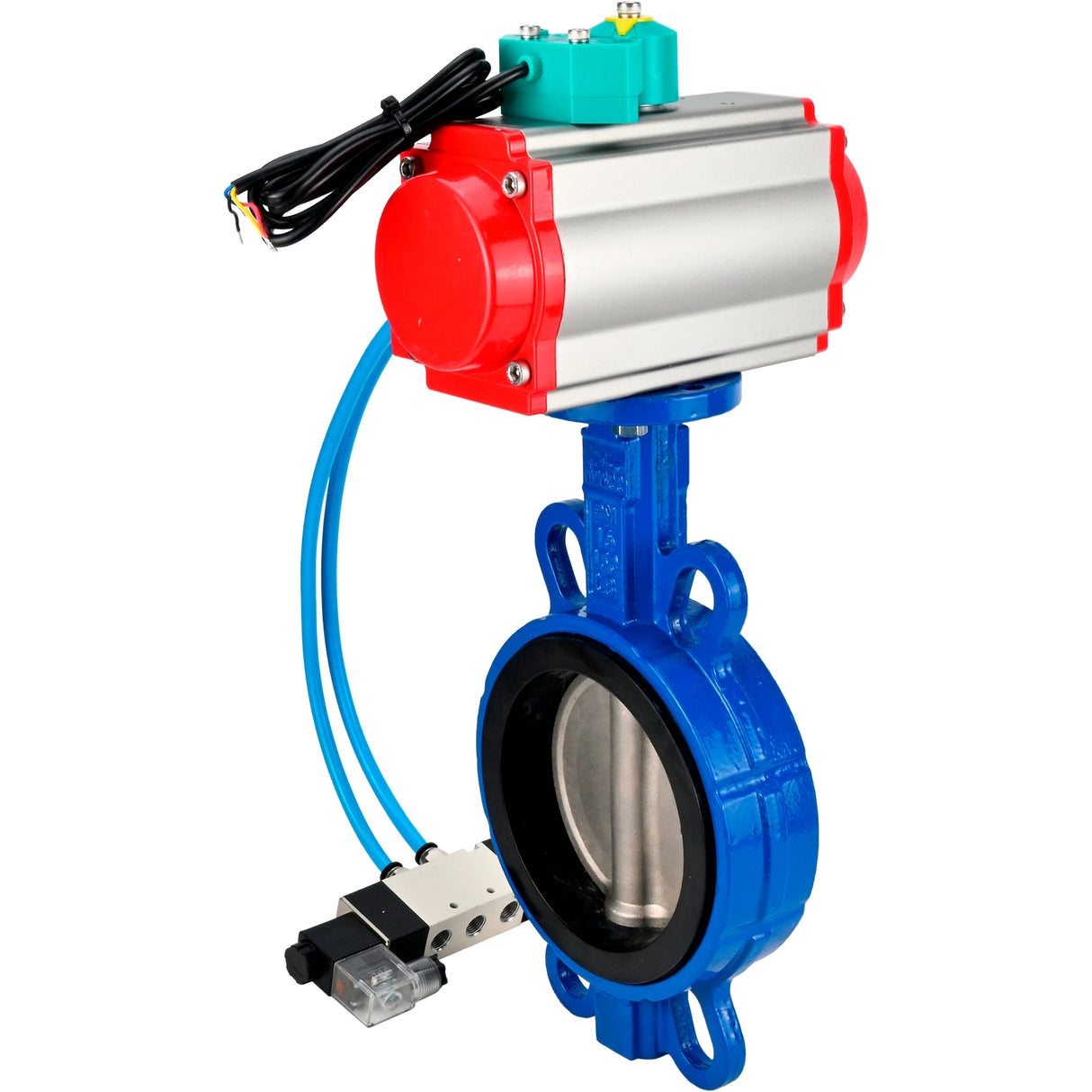 Water Butterfly Valve for abrasive media Elephant WBV1632E-2W-Fb-H DN40-200 16 bar body - QT450 cast iron, disc - 316L stainless steel, seal - EPDM, with pneumatic actuator PA-DA-XXX, pneumatic distributor 4V320-08 220V and ALS200D magnetic switch