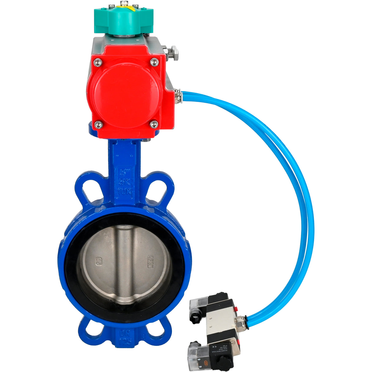 Water Butterfly Valve for abrasive media Elephant WBV1632E-2W-Fb-H DN40-200 16 bar body - QT450 cast iron, disc - 316L stainless steel, seal - EPDM, with pneumatic actuator PA-DA-XXX, pneumatic distributor 4V320-08 220V and ALS200D magnetic switch