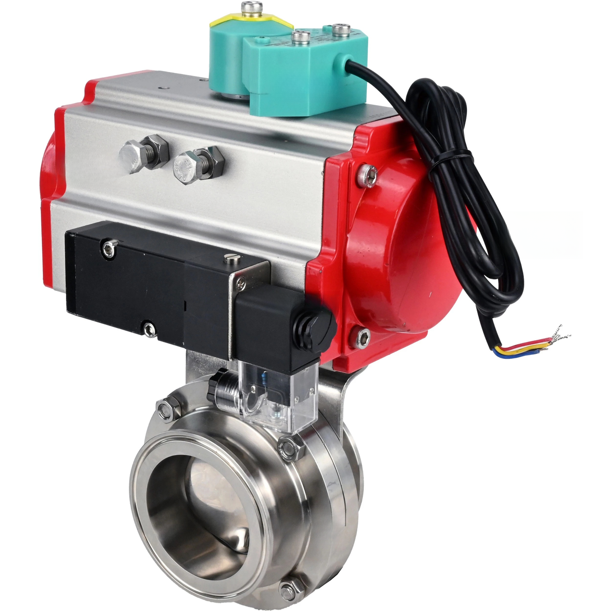 Water Butterfly Valve clamp Elephant WBV3131S-2W-C-H DN15-100 10 bar body - food-grade stainless steel 304, seal - Silicon, with pneumatic actuator PA-DA-XXX, pneumatic distributor 4M310-08 NAMUR 24V and ALS200D magnetic switch