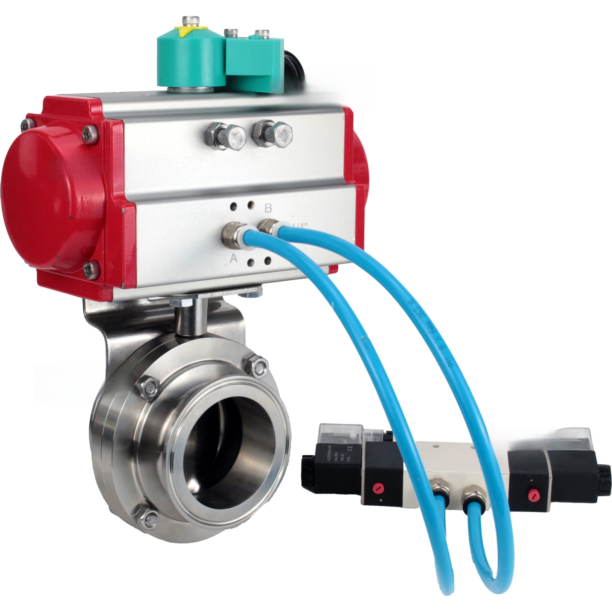 Water Butterfly Valve clamp Elephant WBV3131E-2W-C-H DN15-100 10 bar body - food-grade stainless steel 304, seal - EPDM, with pneumatic actuator PA-DA-XXX, pneumatic distributor 4V320-08 220V and ALS200D magnetic switch