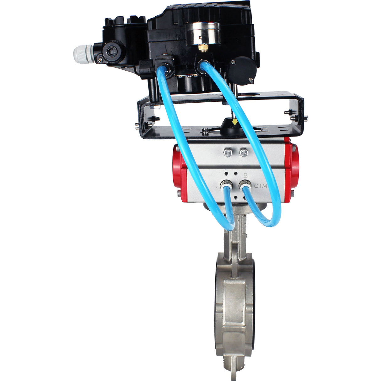 Vanne papillon d'eau Elephant WBV3131V-2W-Fb-H, matériau du corps - Acier inoxydable AISI 304, matériau du disque - Acier inoxydable AISI 304, joint - Viton, actionneur pneumatique PA-DA double action, positionneur YT-1000RSN avec rétroaction