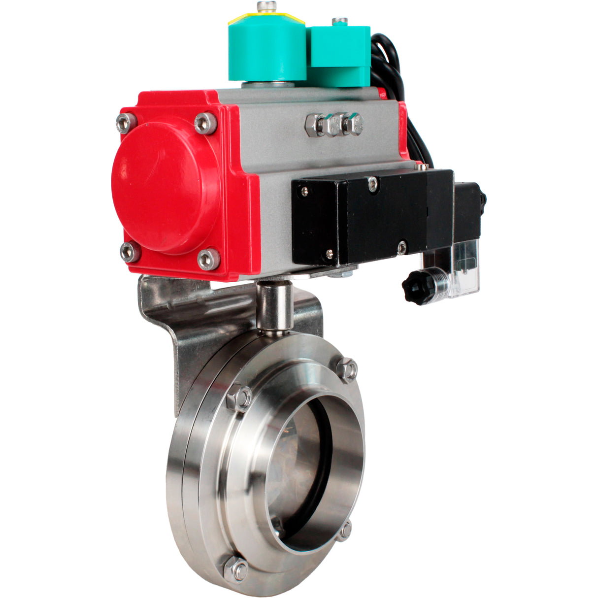 Disc rotary valves Elephant WBV3131E-2W-T-H DN15-100 10 bar threaded, food-grade stainless steel 304, seal - EPDM, with pneumatic actuator PA-DA-XXX, pneumatic distributor 4M310-08 NAMUR 24V and ALS200D magnetic switch