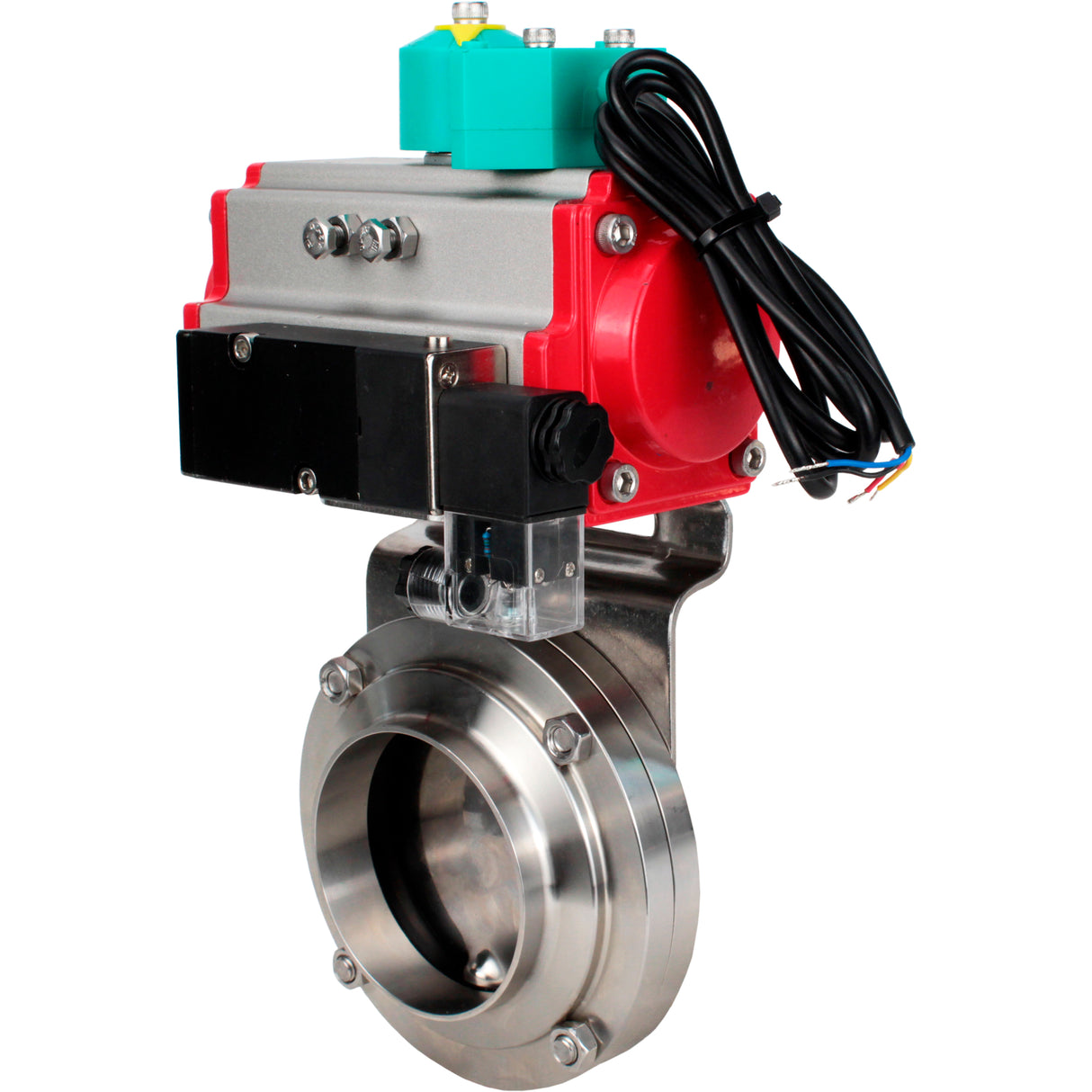Disc rotary valves Elephant WBV3131E-2W-T-H DN15-100 10 bar threaded, food-grade stainless steel 304, seal - EPDM, with pneumatic actuator PA-DA-XXX, pneumatic distributor 4M310-08 NAMUR 24V and ALS200D magnetic switch