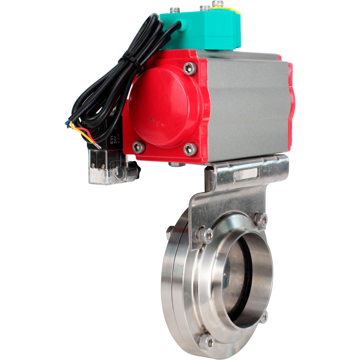 Disc rotary valves Elephant WBV3131E-2W-T-H DN15-100 10 bar threaded, food-grade stainless steel 304, seal - EPDM, with pneumatic actuator PA-DA-XXX, pneumatic distributor 4M310-08 NAMUR 24V and ALS200D magnetic switch