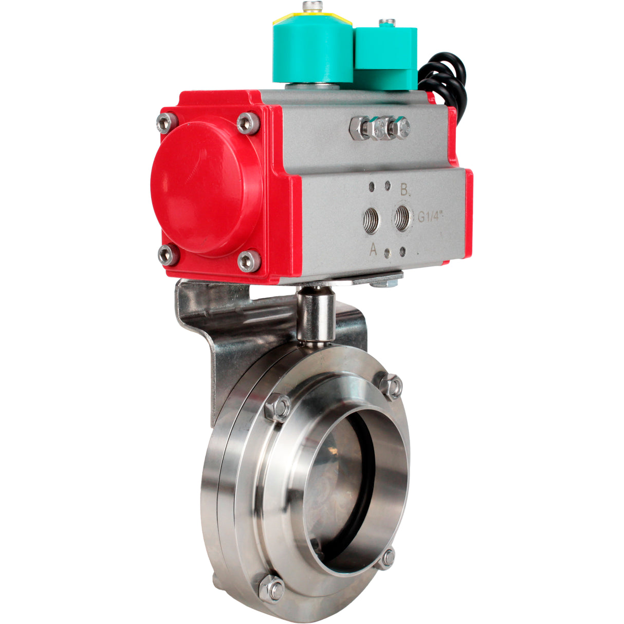 Disc rotary valves Elephant WBV3131E-2W-T-H DN15-100 10 bar threaded, food-grade stainless steel 304, seal - EPDM, with pneumatic drive PA-DA-XXX and ALS200D magnetic switch