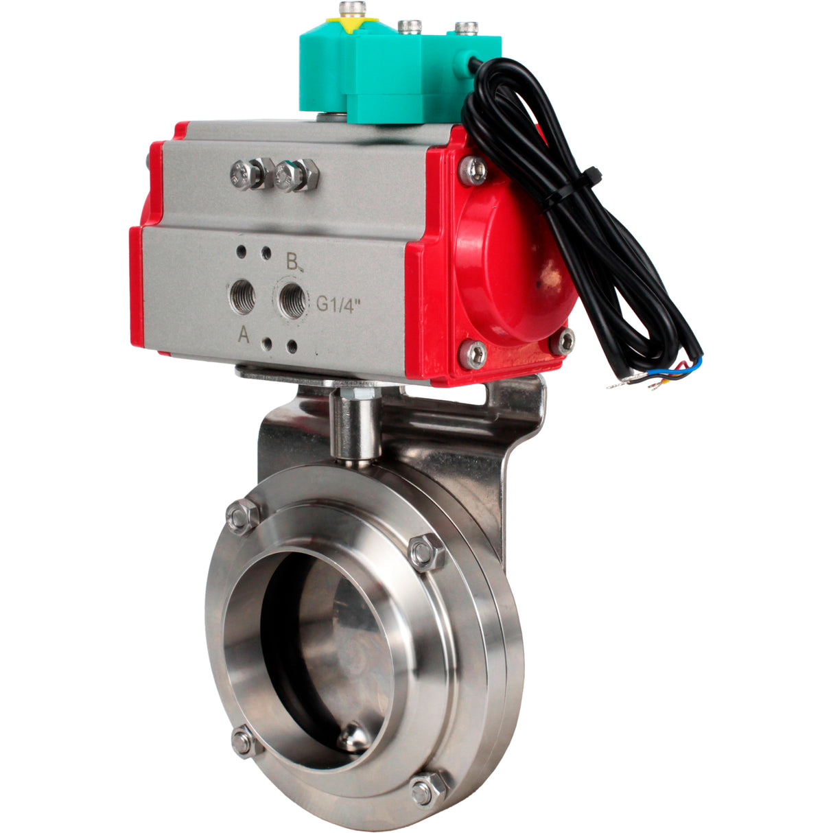 Disc rotary valves Elephant WBV3131E-2W-T-H DN15-100 10 bar threaded, food-grade stainless steel 304, seal - EPDM, with pneumatic drive PA-DA-XXX and ALS200D magnetic switch