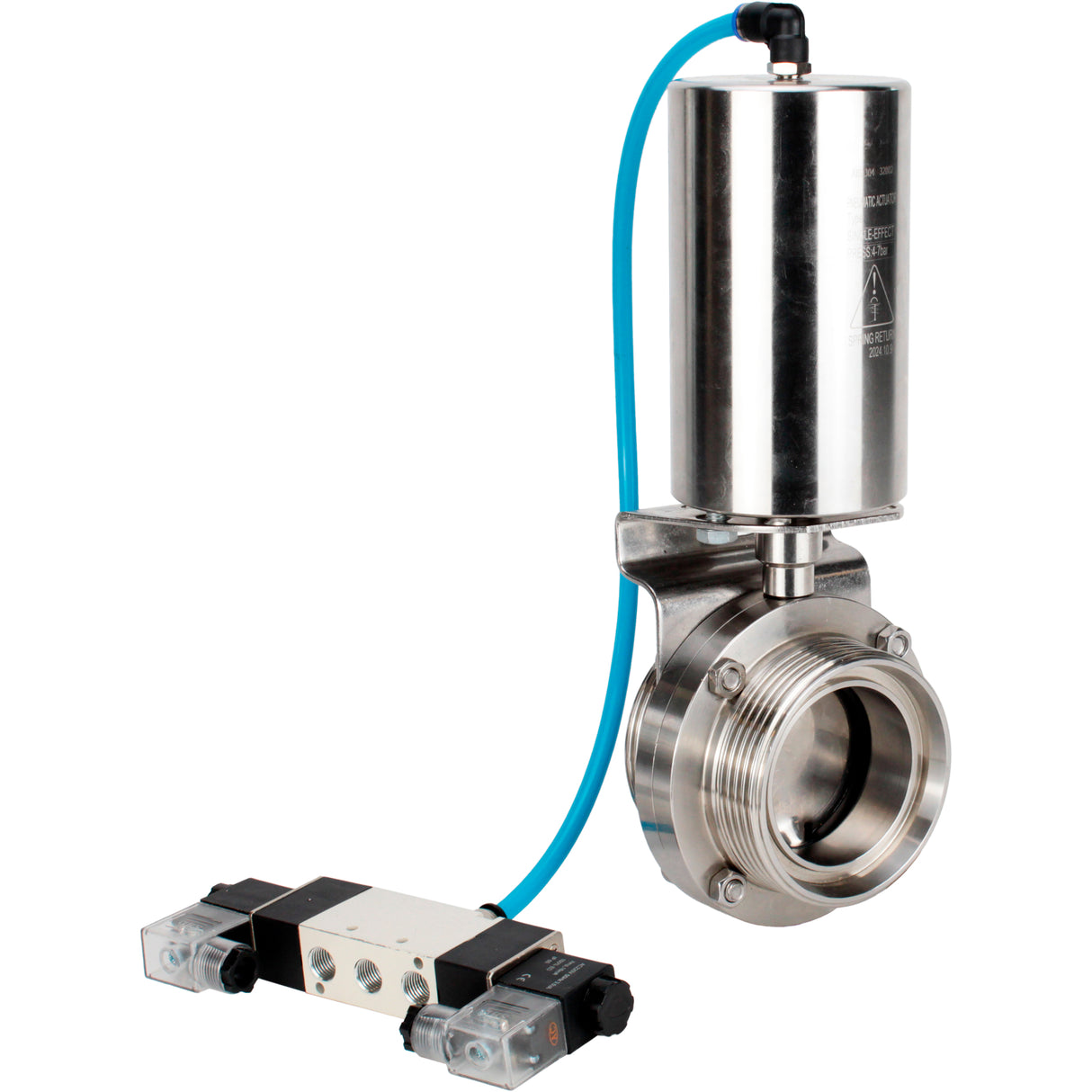 Water Butterfly valves Elephant WBV3131E-2W-T-H, body material - stainless steel AISI 304, seal - EPDM, with pneumatic actuator PA-SA-85, pneumatic distributor 4V320-08 220V