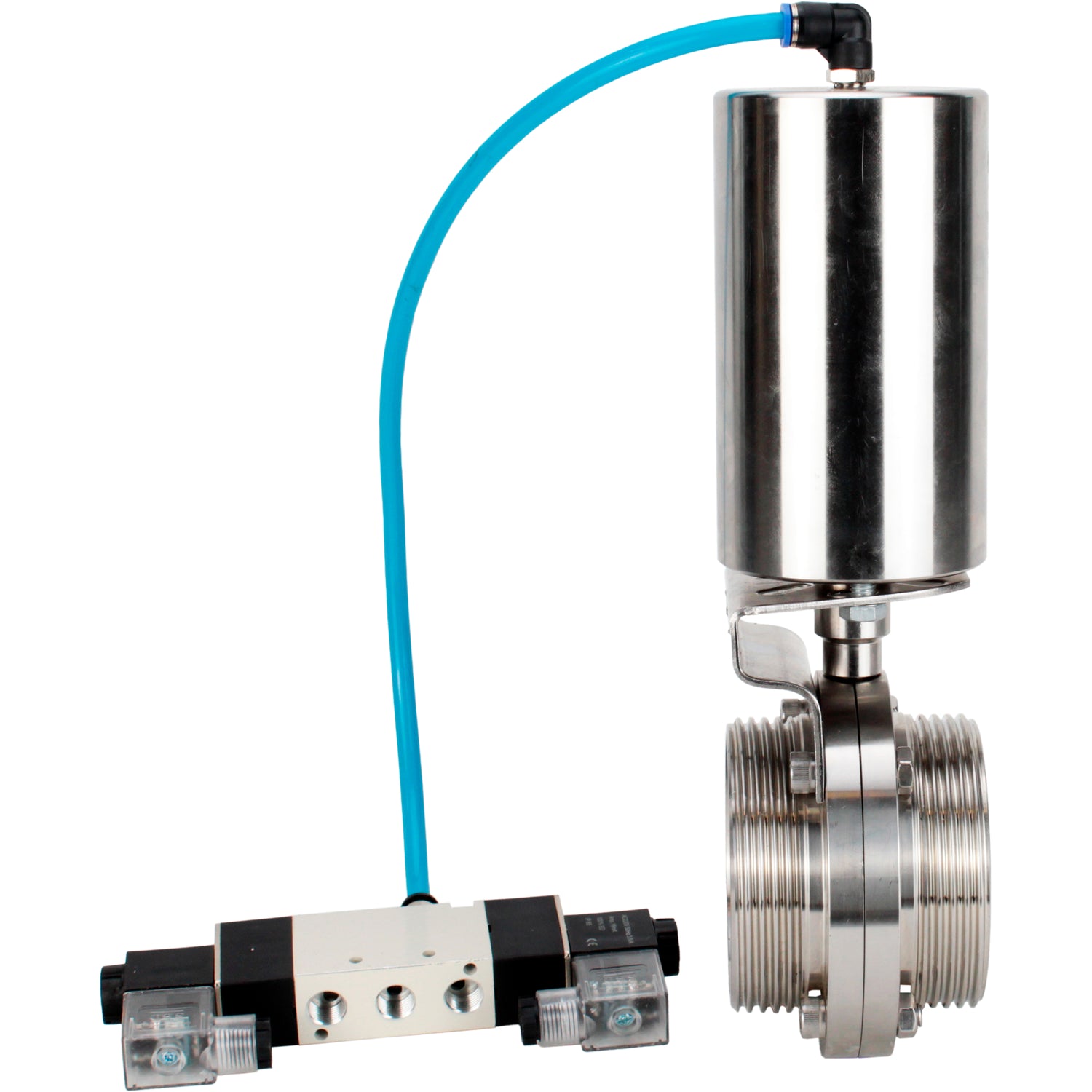 Water Butterfly valves Elephant WBV3131E-2W-T-H, body material - stainless steel AISI 304, seal - EPDM, with pneumatic actuator PA-SA-85, pneumatic distributor 4V320-08 220V