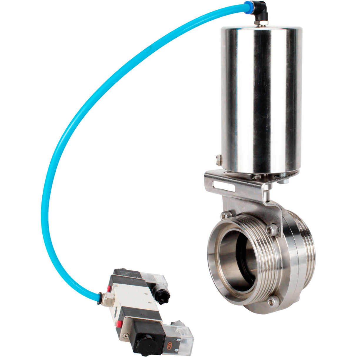 Water Butterfly valves Elephant WBV3131E-2W-T-H, body material - stainless steel AISI 304, seal - EPDM, with pneumatic actuator PA-SA-85, pneumatic distributor 4V320-08 220V