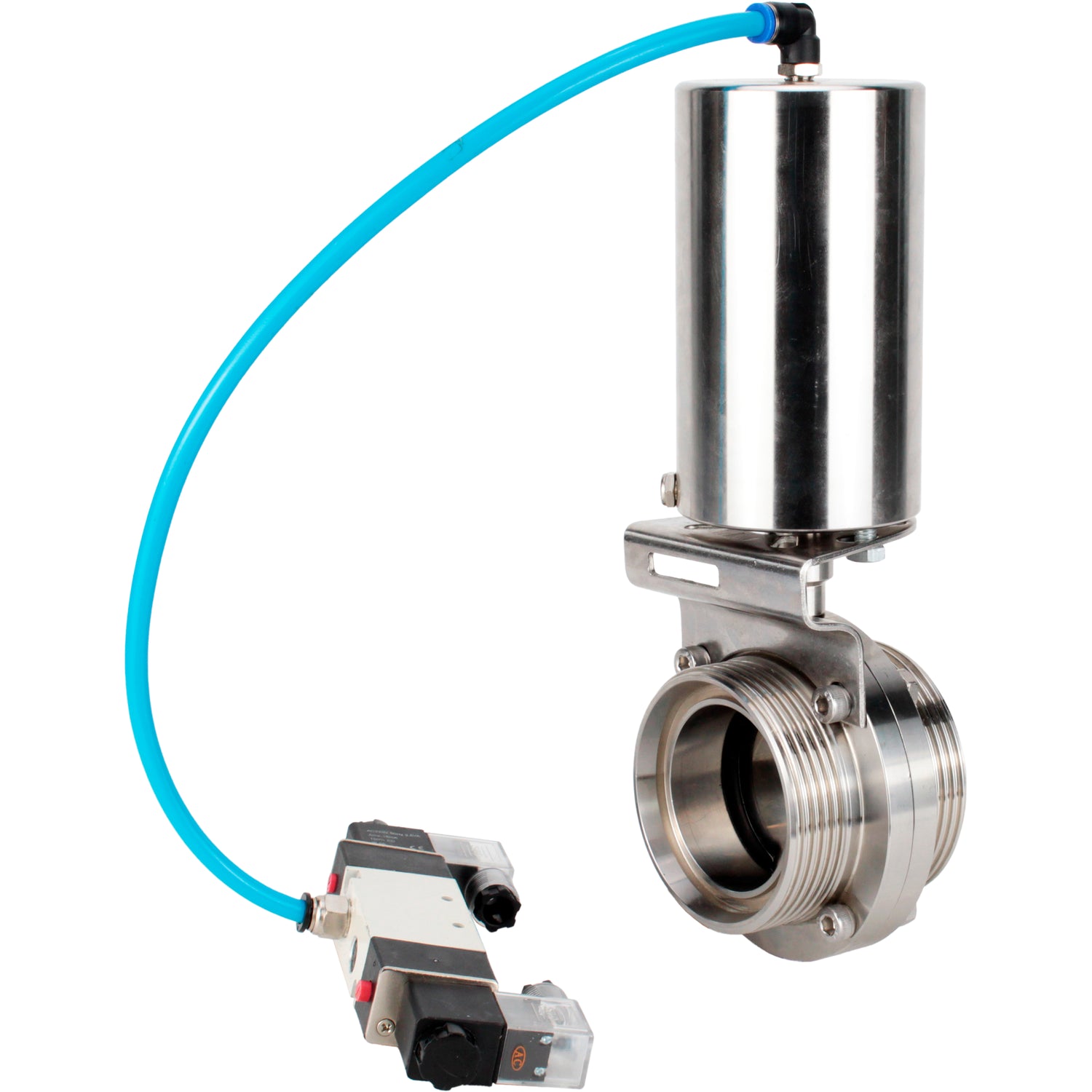 Water Butterfly valves Elephant WBV3131E-2W-T-H, body material - stainless steel AISI 304, seal - EPDM, with pneumatic actuator PA-SA-85, pneumatic distributor 4V320-08 220V