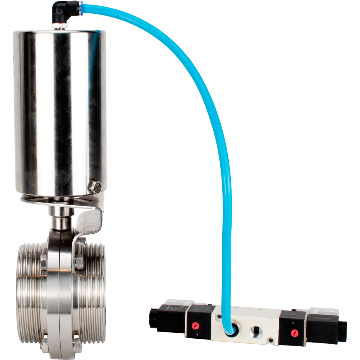 Water Butterfly valves Elephant WBV3131E-2W-T-H, body material - stainless steel AISI 304, seal - EPDM, with pneumatic actuator PA-SA-85, pneumatic distributor 4V320-08 220V