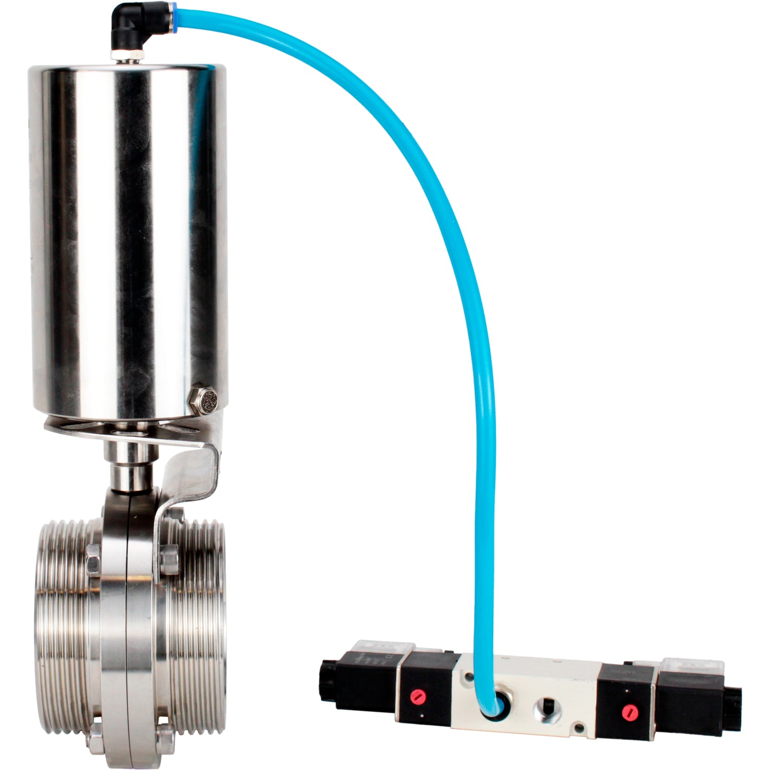 Water Butterfly valves Elephant WBV3131E-2W-T-H, body material - stainless steel AISI 304, seal - EPDM, with pneumatic actuator PA-SA-85, pneumatic distributor 4V320-08 220V