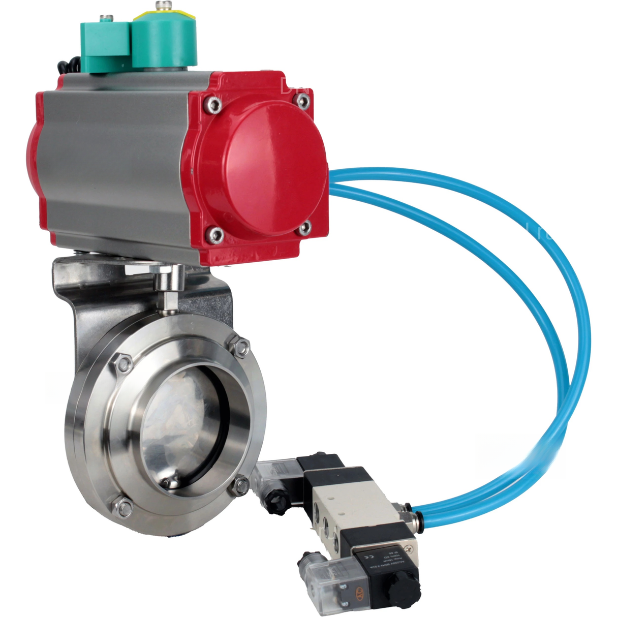 Disc rotary valves Elephant WBV3131E-2W-W-H DN15-100 10 bar for welding, food-grade stainless steel 304, seal - EPDM, with pneumatic actuator PA-DA-XXX, pneumatic distributor 4V320-08 220V and ALS200D magnetic switch