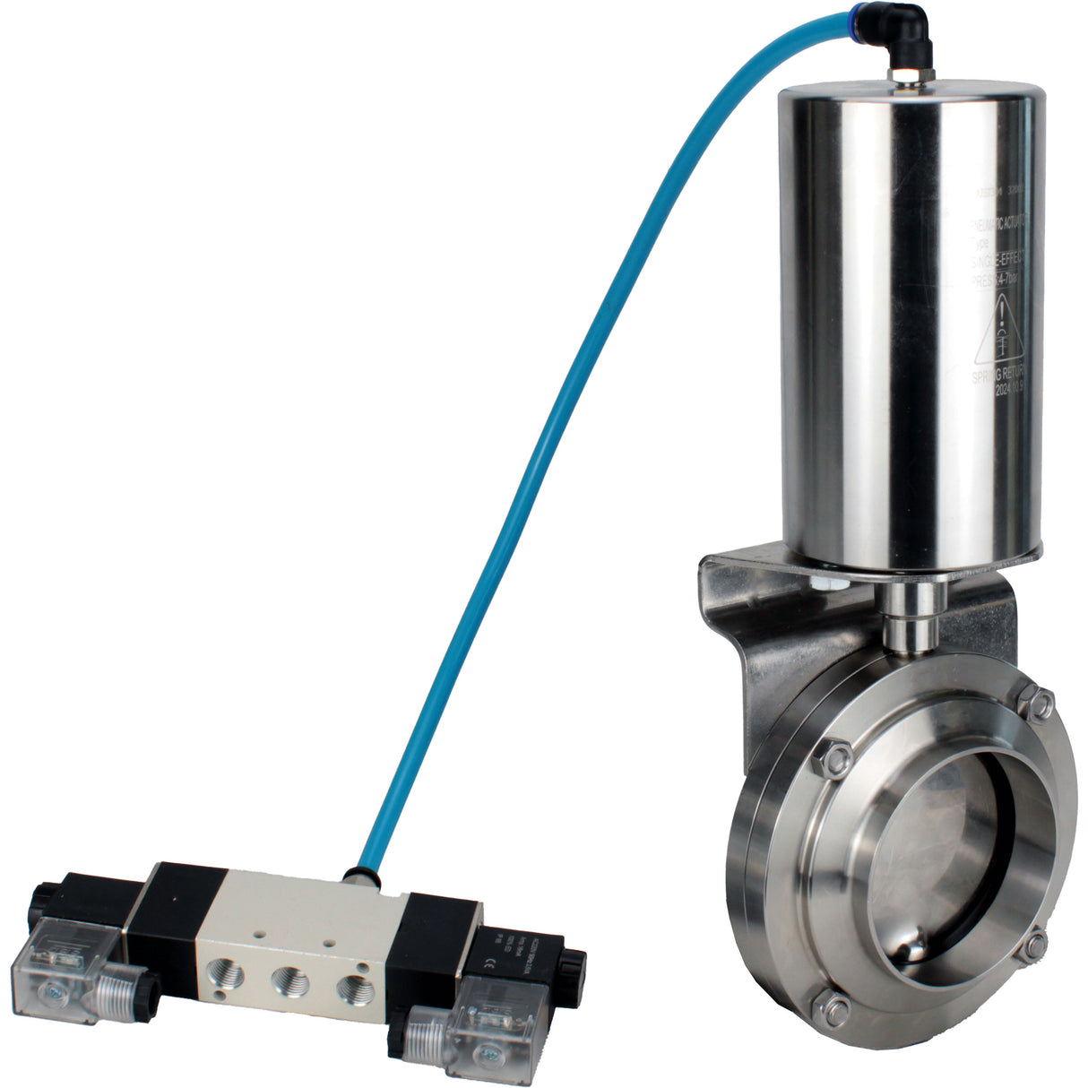 Water Butterfly valves Elephant WBV3131S-2W-W-H, body material - stainless steel AISI 304, seal - Silicon, with pneumatic actuator PA-SA-85, pneumatic distributor 4V320-08 220V