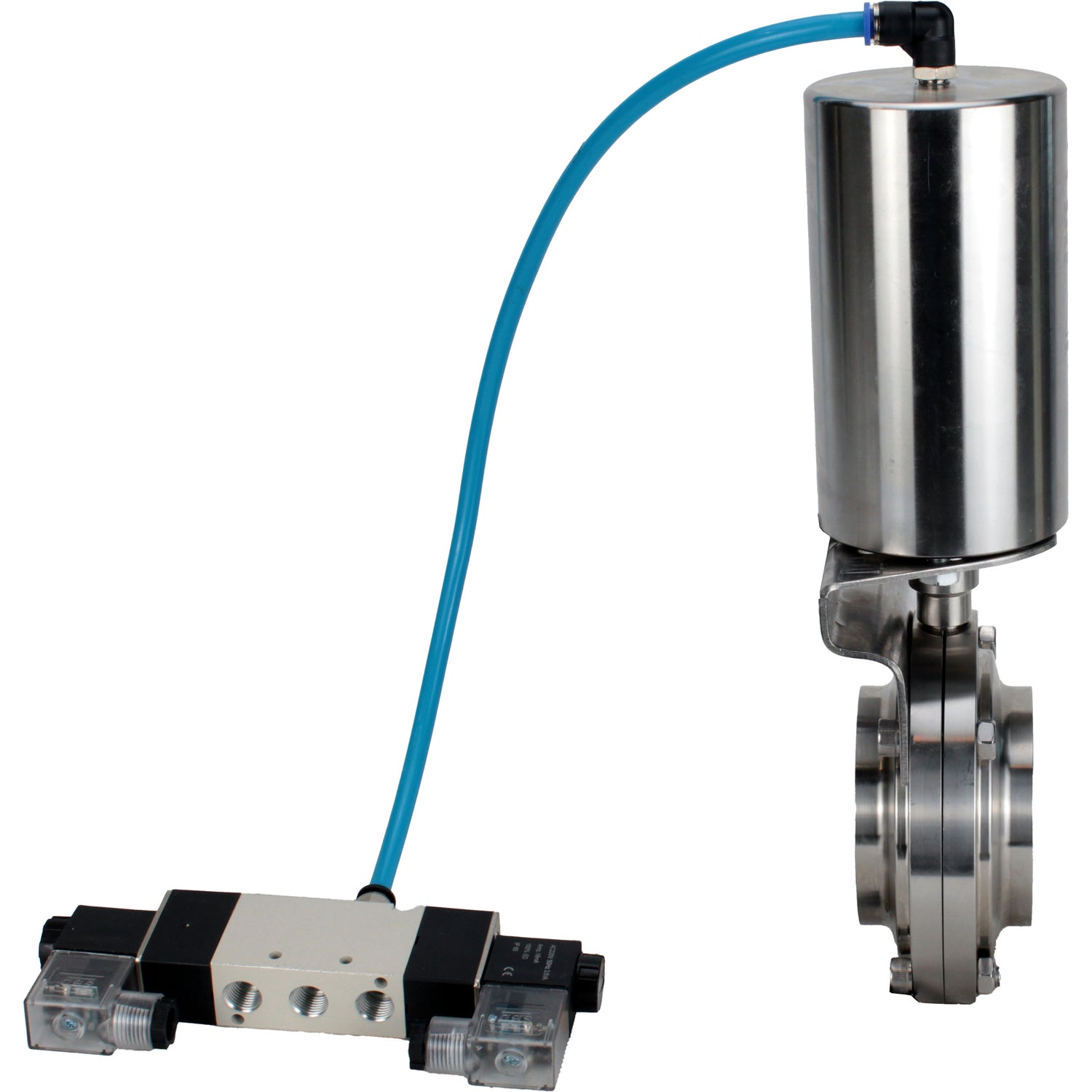 Water Butterfly valves Elephant WBV3131S-2W-W-H, body material - stainless steel AISI 304, seal - Silicon, with pneumatic actuator PA-SA-85, pneumatic distributor 4V320-08 220V