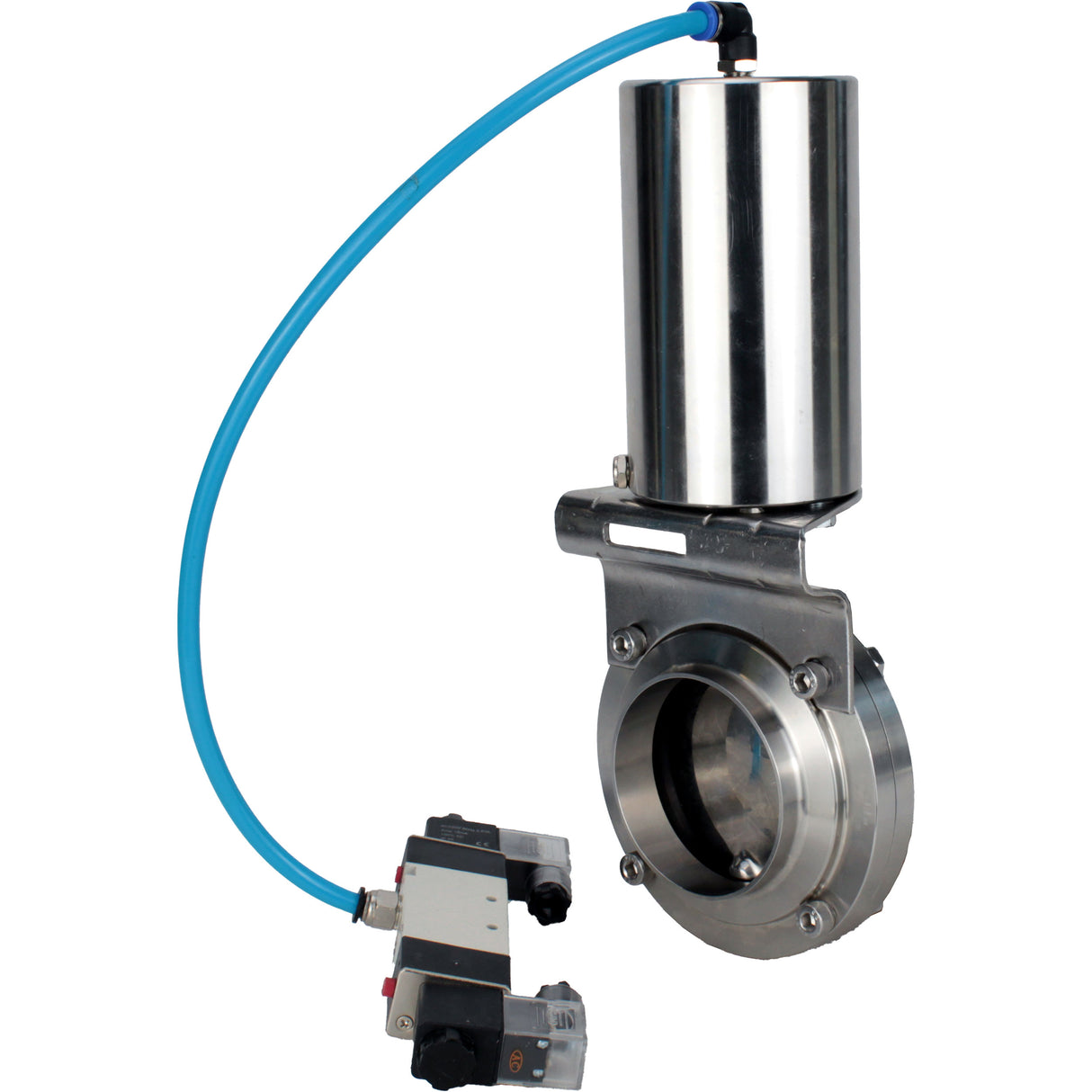 Water Butterfly valves Elephant WBV3131S-2W-W-H, body material - stainless steel AISI 304, seal - Silicon, with pneumatic actuator PA-SA-85, pneumatic distributor 4V320-08 220V