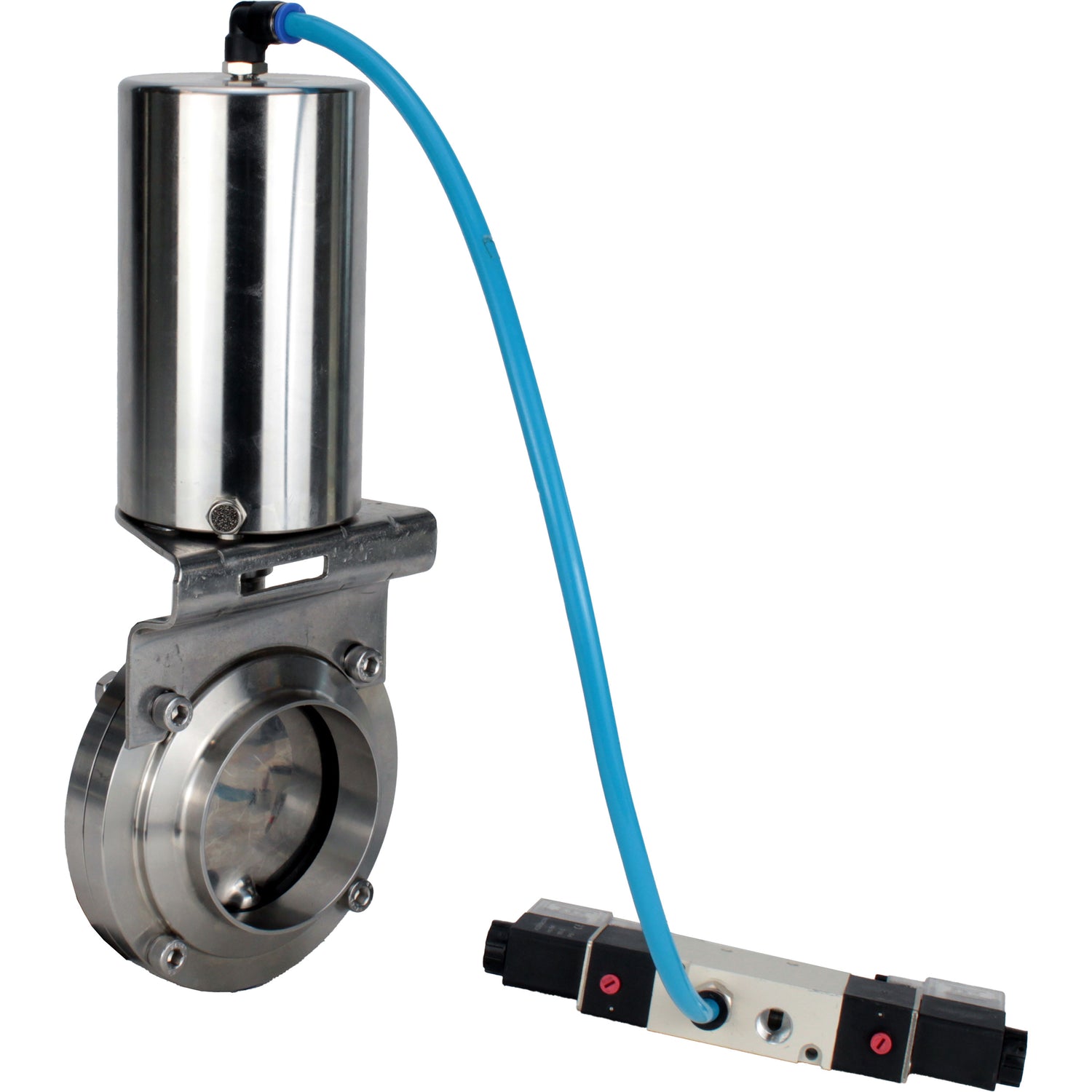 Water Butterfly valves Elephant WBV3131S-2W-W-H, body material - stainless steel AISI 304, seal - Silicon, with pneumatic actuator PA-SA-85, pneumatic distributor 4V320-08 220V