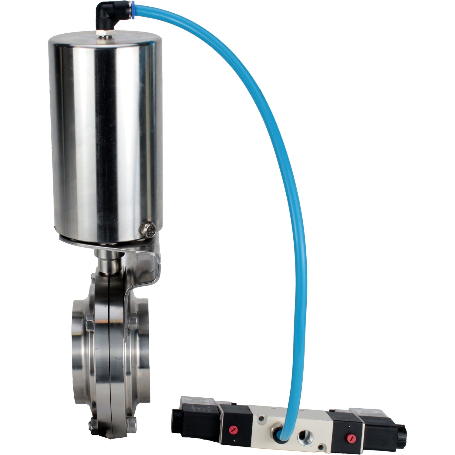 Water Butterfly valves Elephant WBV3131S-2W-W-H, body material - stainless steel AISI 304, seal - Silicon, with pneumatic actuator PA-SA-85, pneumatic distributor 4V320-08 220V