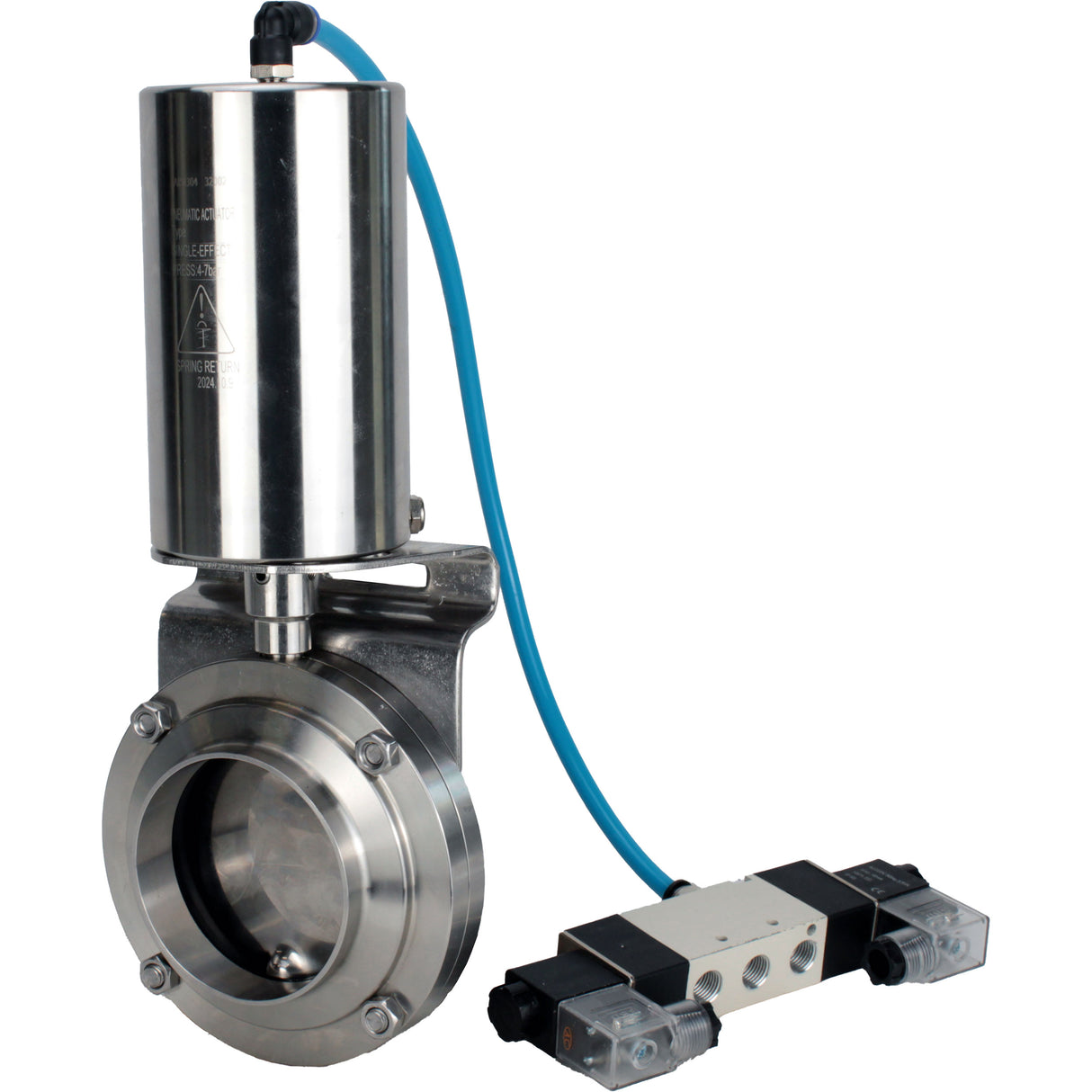 Water Butterfly valves Elephant WBV3131S-2W-W-H, body material - stainless steel AISI 304, seal - Silicon, with pneumatic actuator PA-SA-85, pneumatic distributor 4V320-08 220V